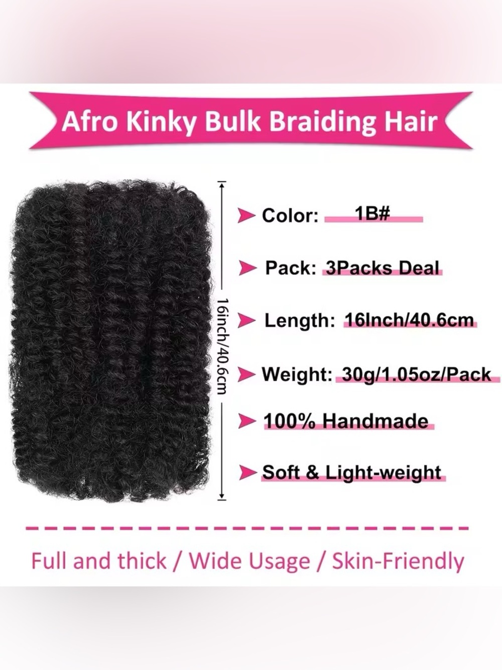 16 Inch 3 Packs Afro 30 1B Micro Twist Black Synthetic Afro hair - Picture 2 of 5